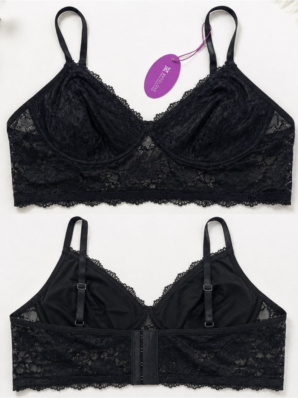 Avidlove Women’s Lace Underwire Bralette Bra Black XL New Lingerie